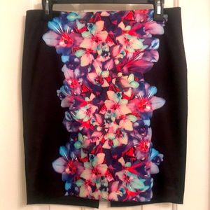 Black Floral Pencil Skirt